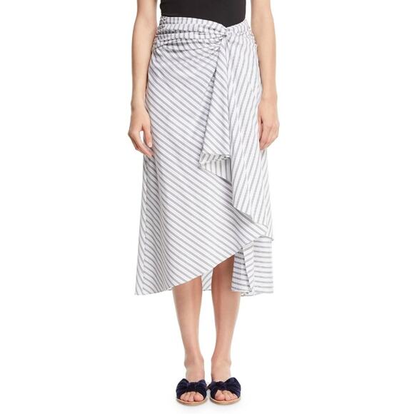 A.L.C. Dresses & Skirts - A.L.C. White Blue Stripe Diller Draped Cotton Midi Pencil Skirt Womens 2
